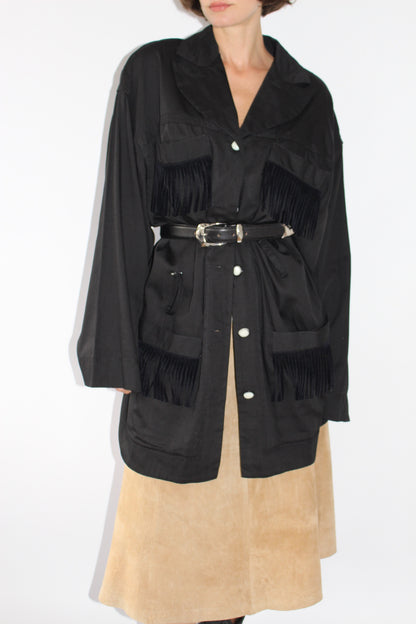 Vintage Ink Black Fringe Chore Coat