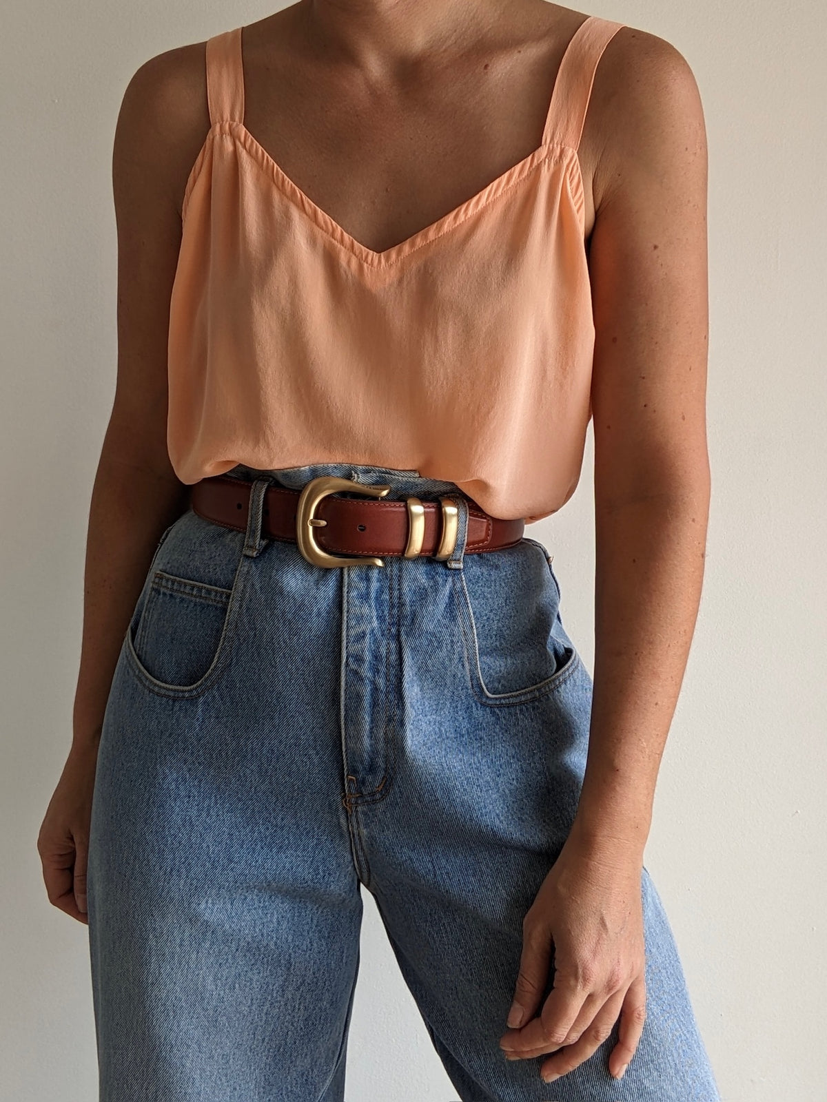 Vintage Peach Silk Slip Top
