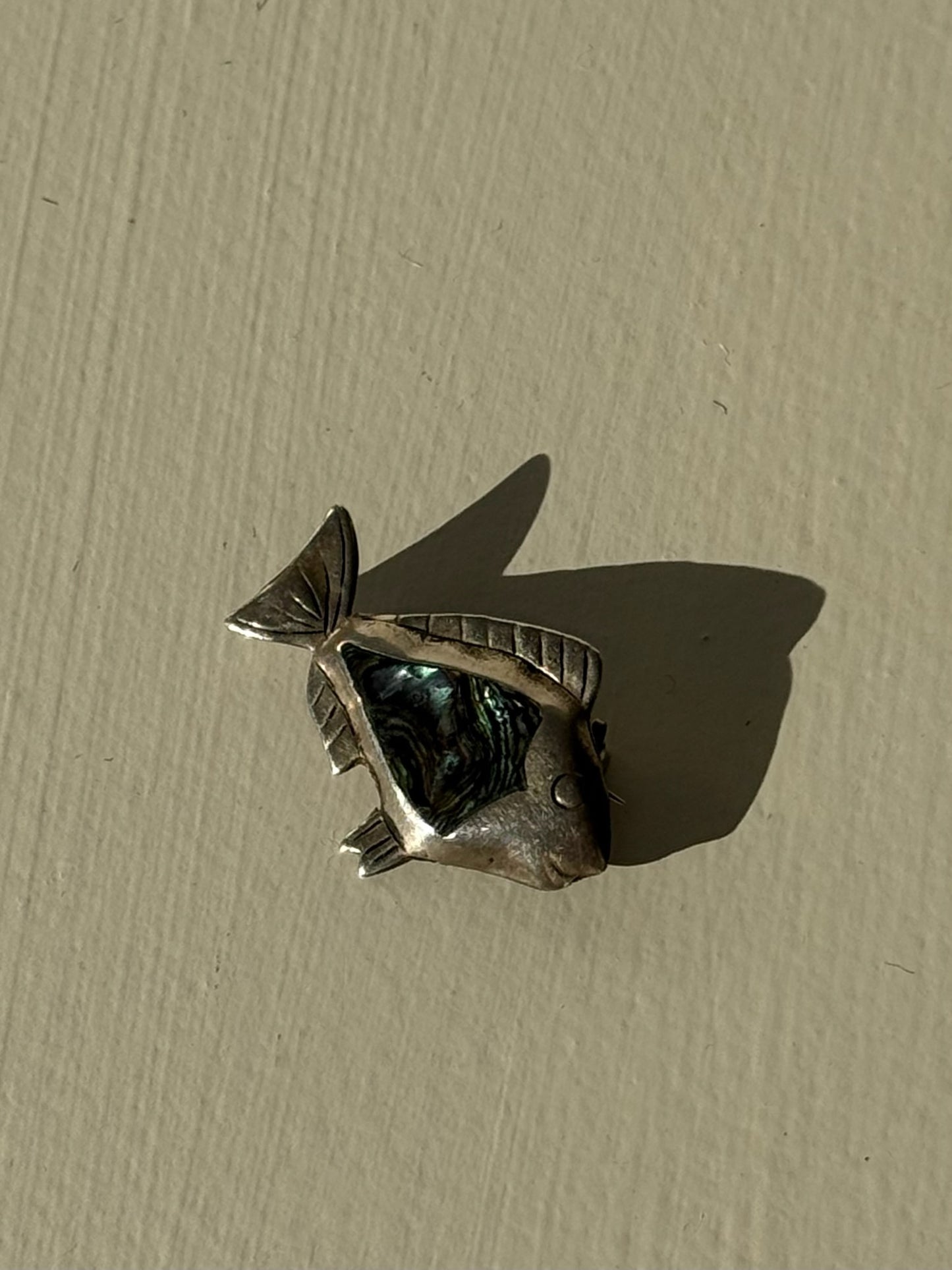 Petite Vintage Sterling Silver & Abalone Fish Brooch