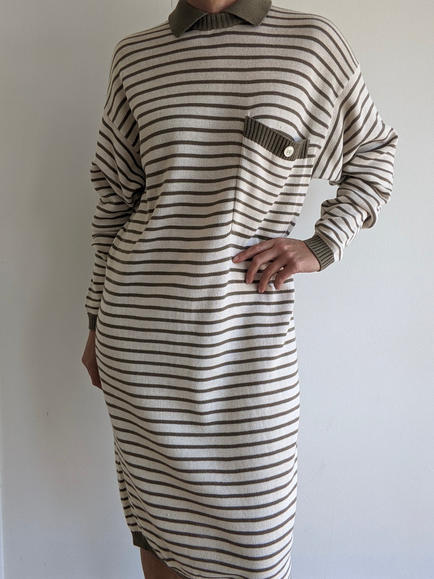 Vintage Olive Striped Knit Dress