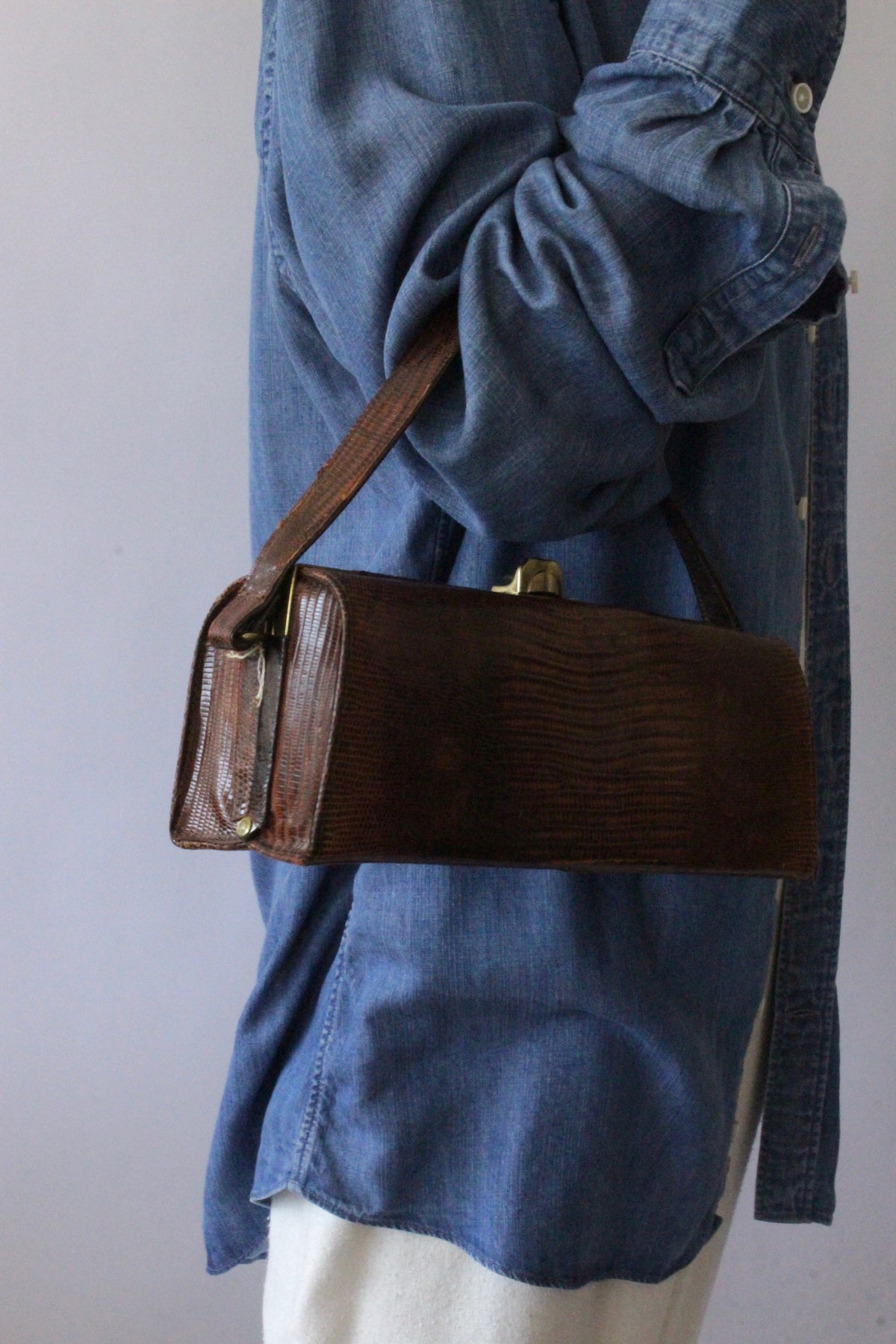 Vintage Reptile-Embossed Leather Box Purse