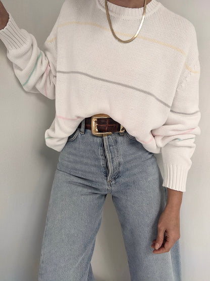 Vintage Pastel Striped Cotton Sweater