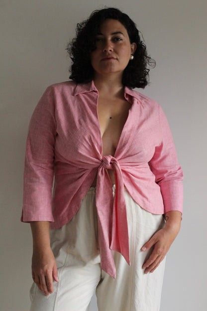 Vintage Strawberry Woven Tie Blouse