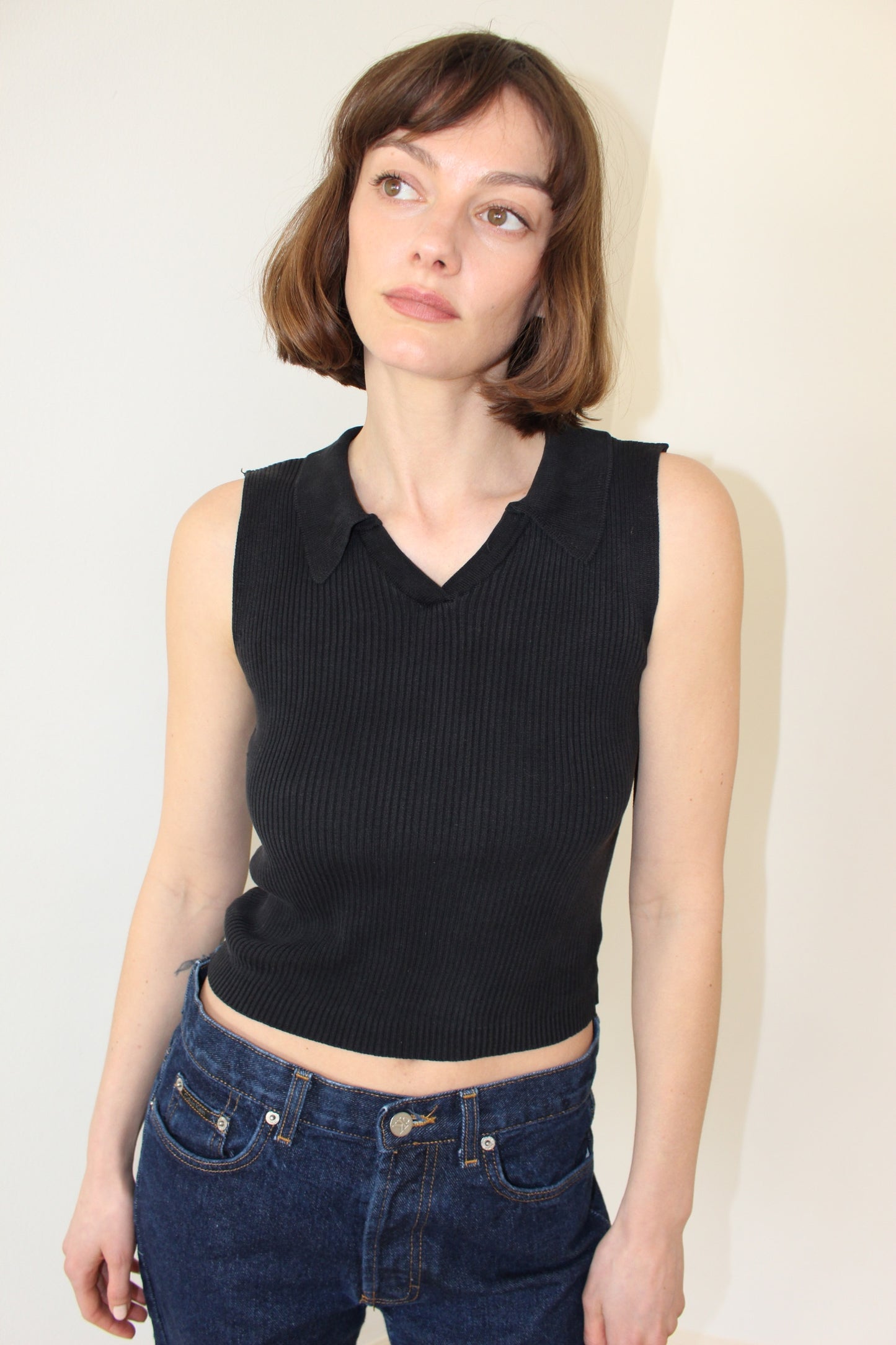 90s Faded Black Sleeveless Silk Top