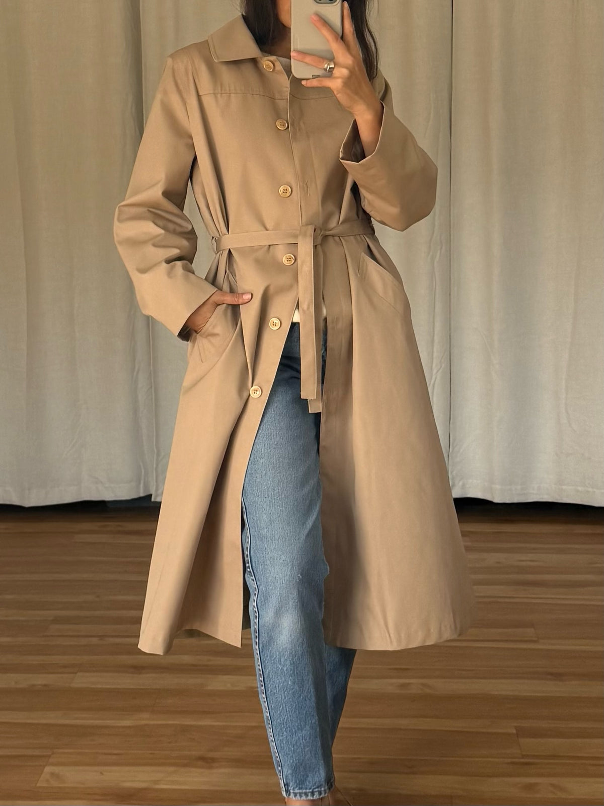 Vintage Belted Khaki Trench Coat