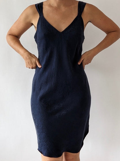 Vintage Navy Floral Silk Slip Dress