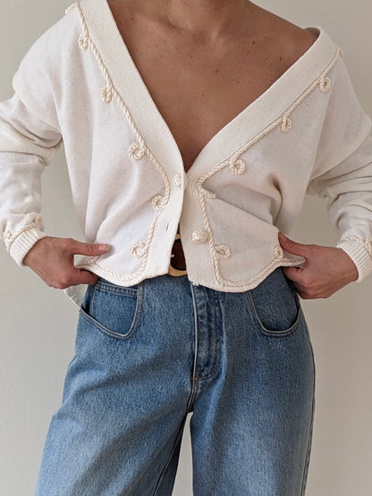 Vintage Cream Rope Appliqué Cardigan