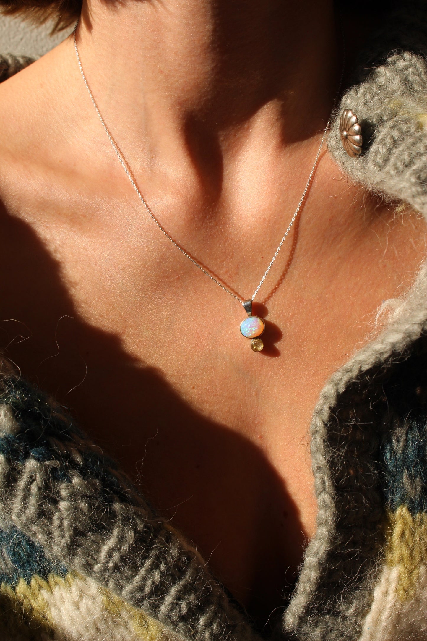 Stunning Vintage Opal & Topaz Sterling Silver Pendant