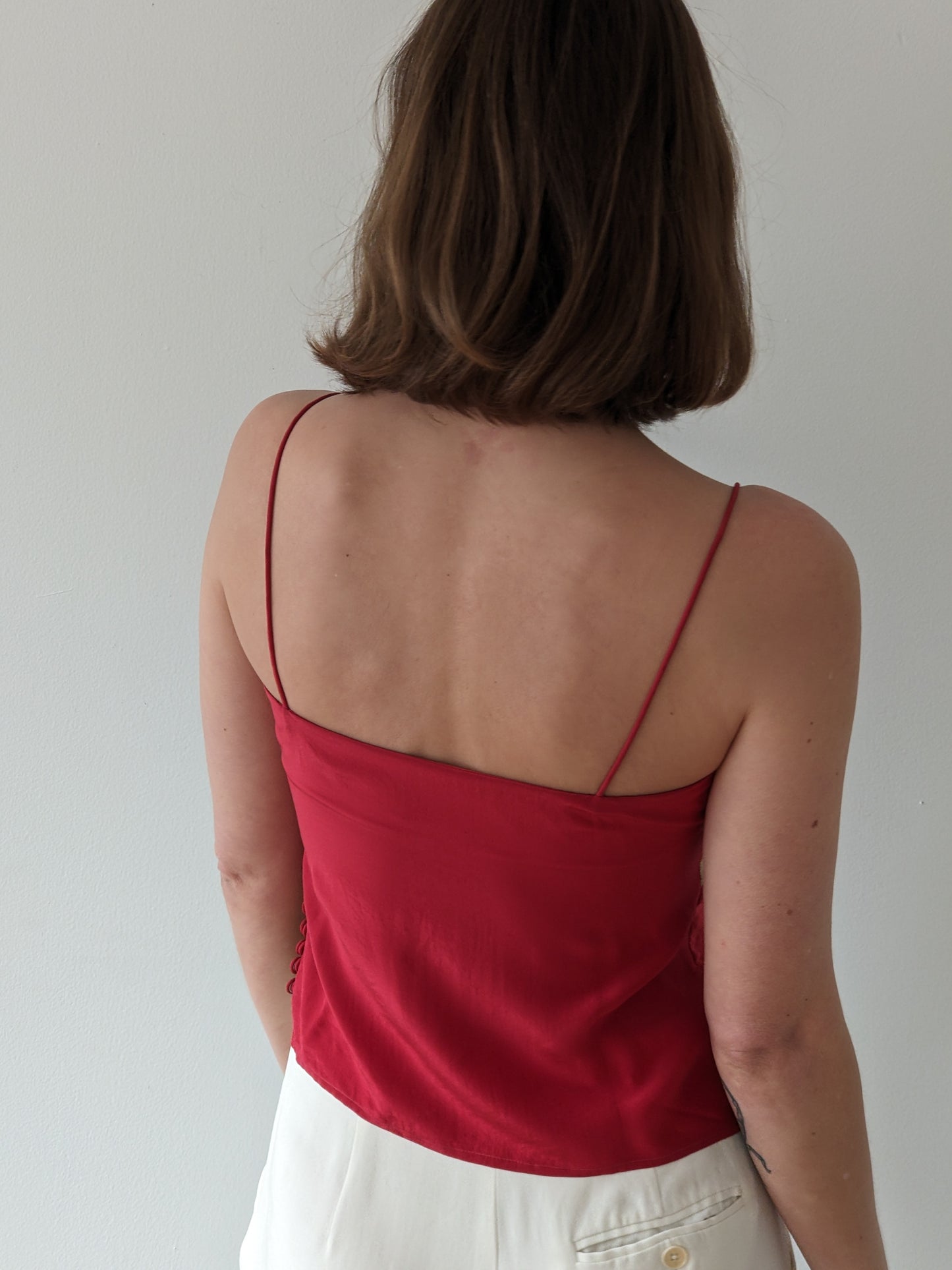 Vintage Cherry & Taupe Silk Camisole