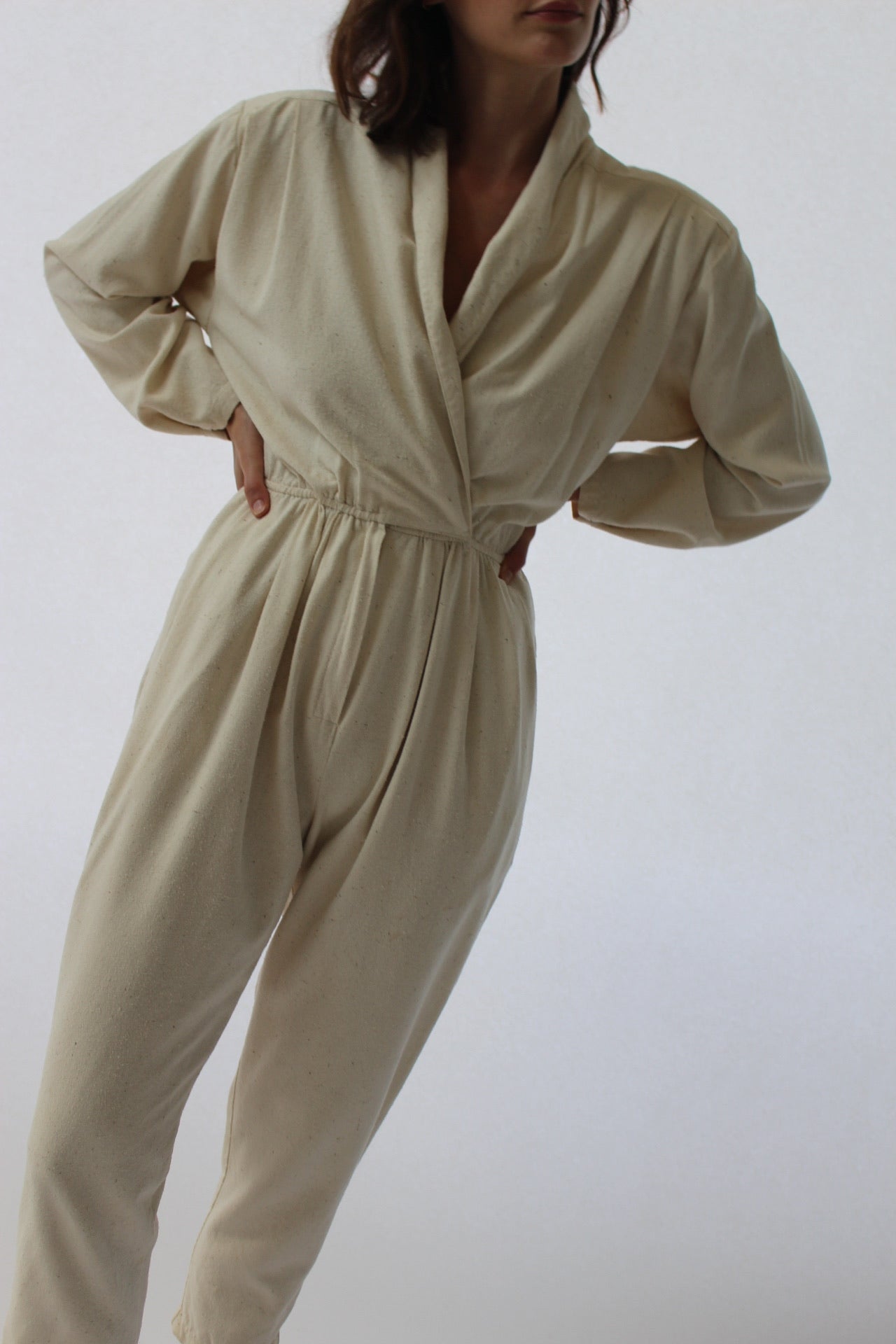 Vintage Cream Raw Silk Jumpsuit