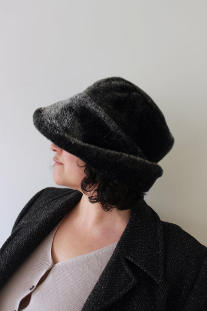 Vintage Charcoal Faux Fur Bucket Hat