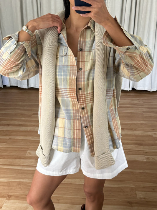 Vintage Faded Sage Plaid Shirt