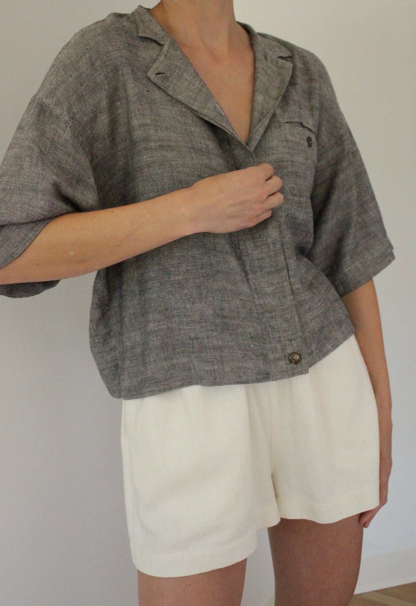 Vintage Smoke Boxy Linen Blouse