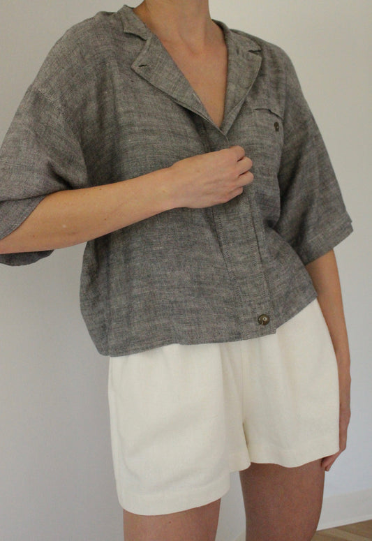 Vintage Smoke Boxy Linen Blouse