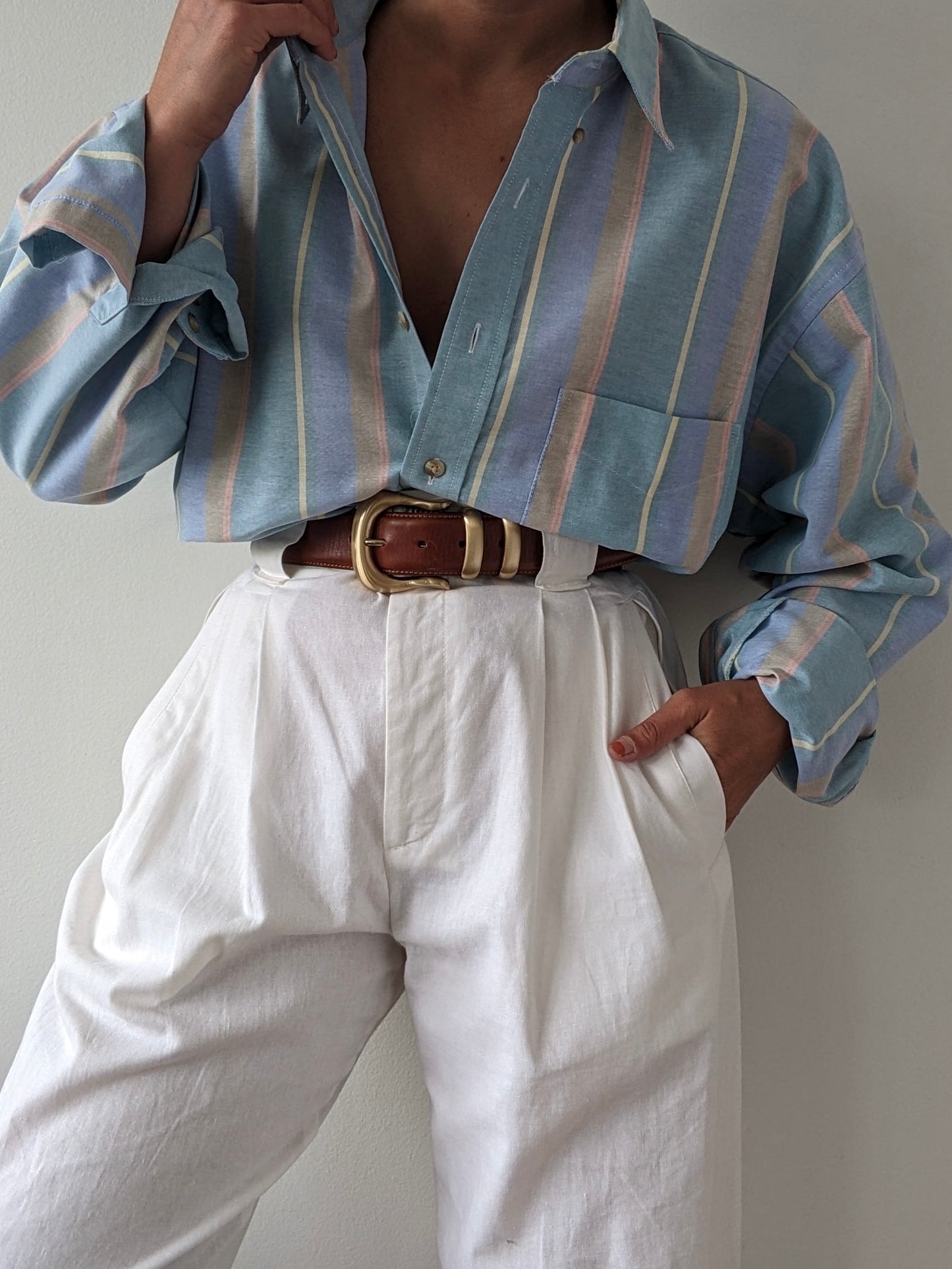 Vintage Pastel Striped Button-Down Shirt