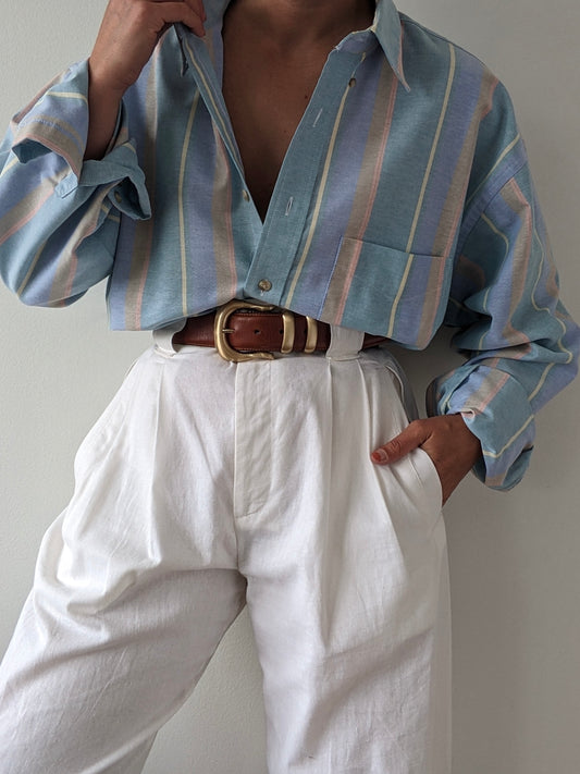 Vintage Pastel Striped Button-Down Shirt