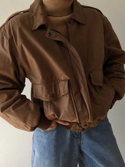 Vintage Faded Toffee Leather Bomber