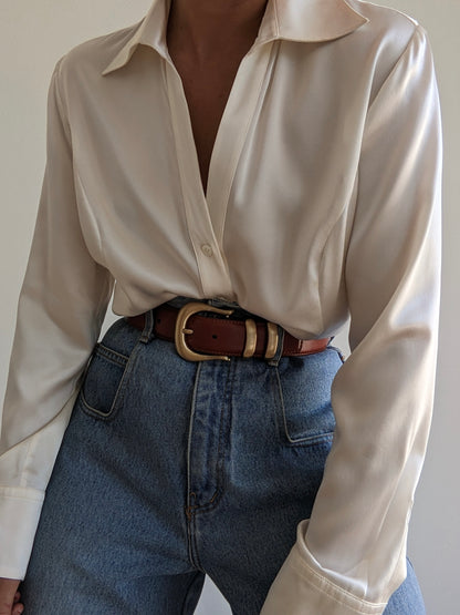 Vintage Pearl Satin Silk Blouse