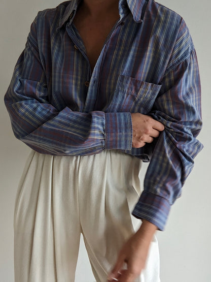 Vintage Stone Blue Plaid Cotton Shirt