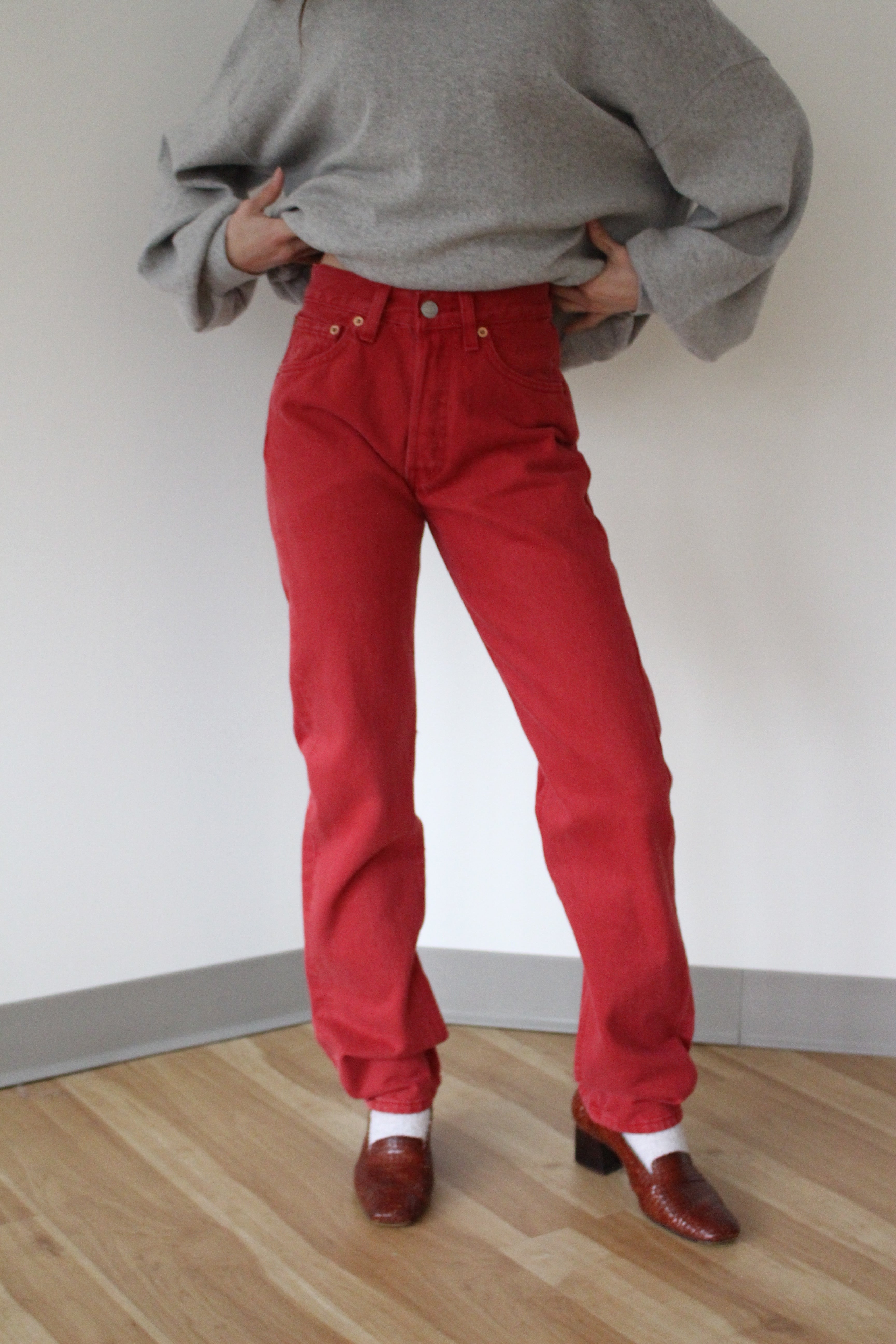 01s LEVI’S RED twisted flare jeans Italy Vintage Levi's 501 Faded Red Denim – NA NIN
