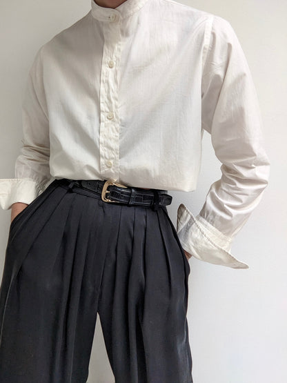 Vintage Eggshell Cotton Collarless Shirt