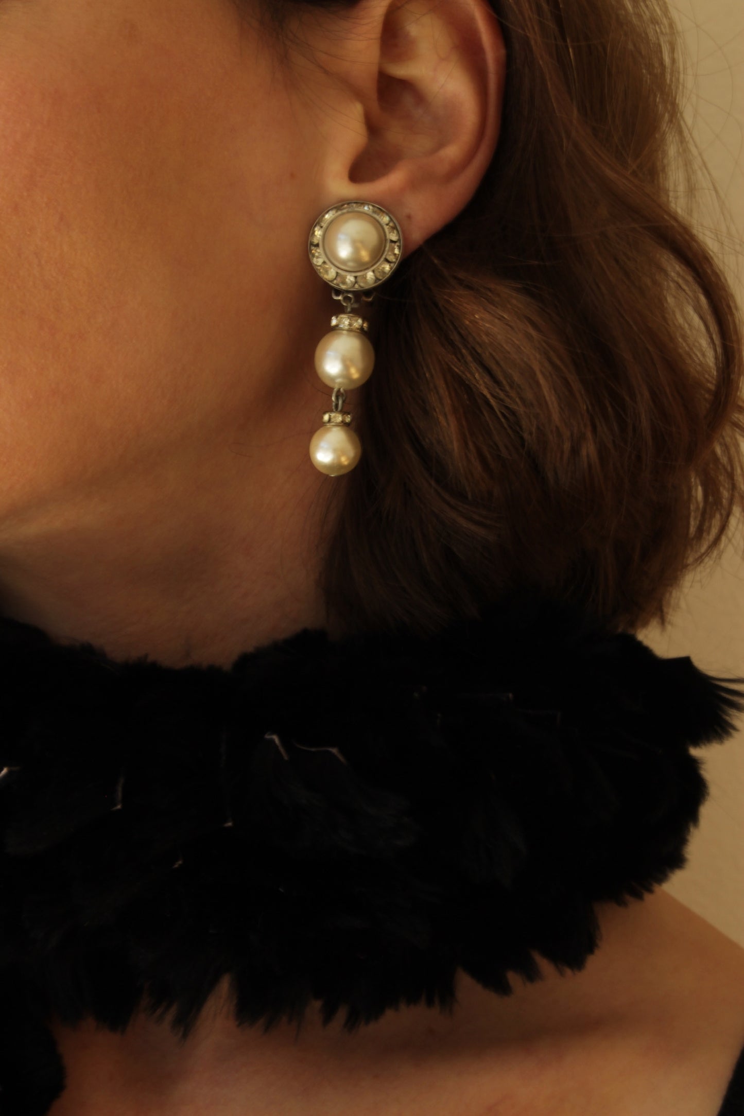 Vintage Faux Pearl & Rhinestone Dangle Earrings