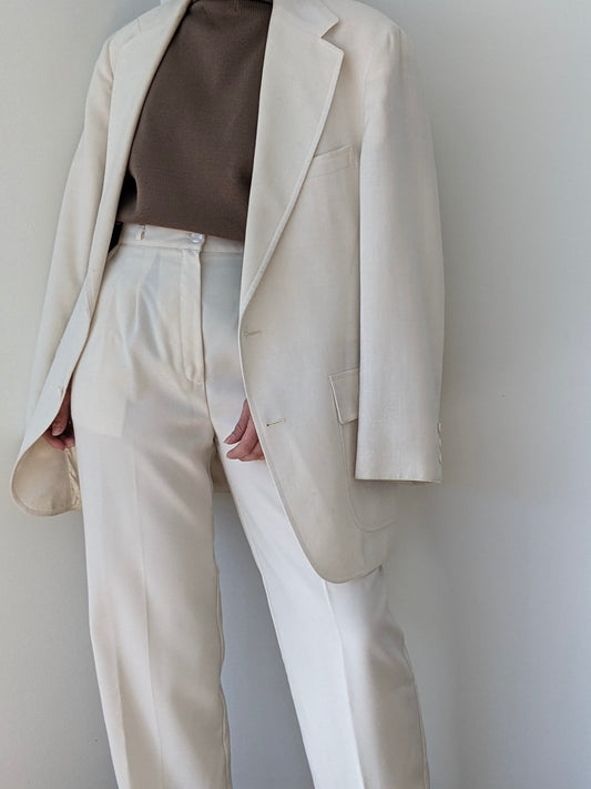 Vintage Eggshell Pleated Trouser