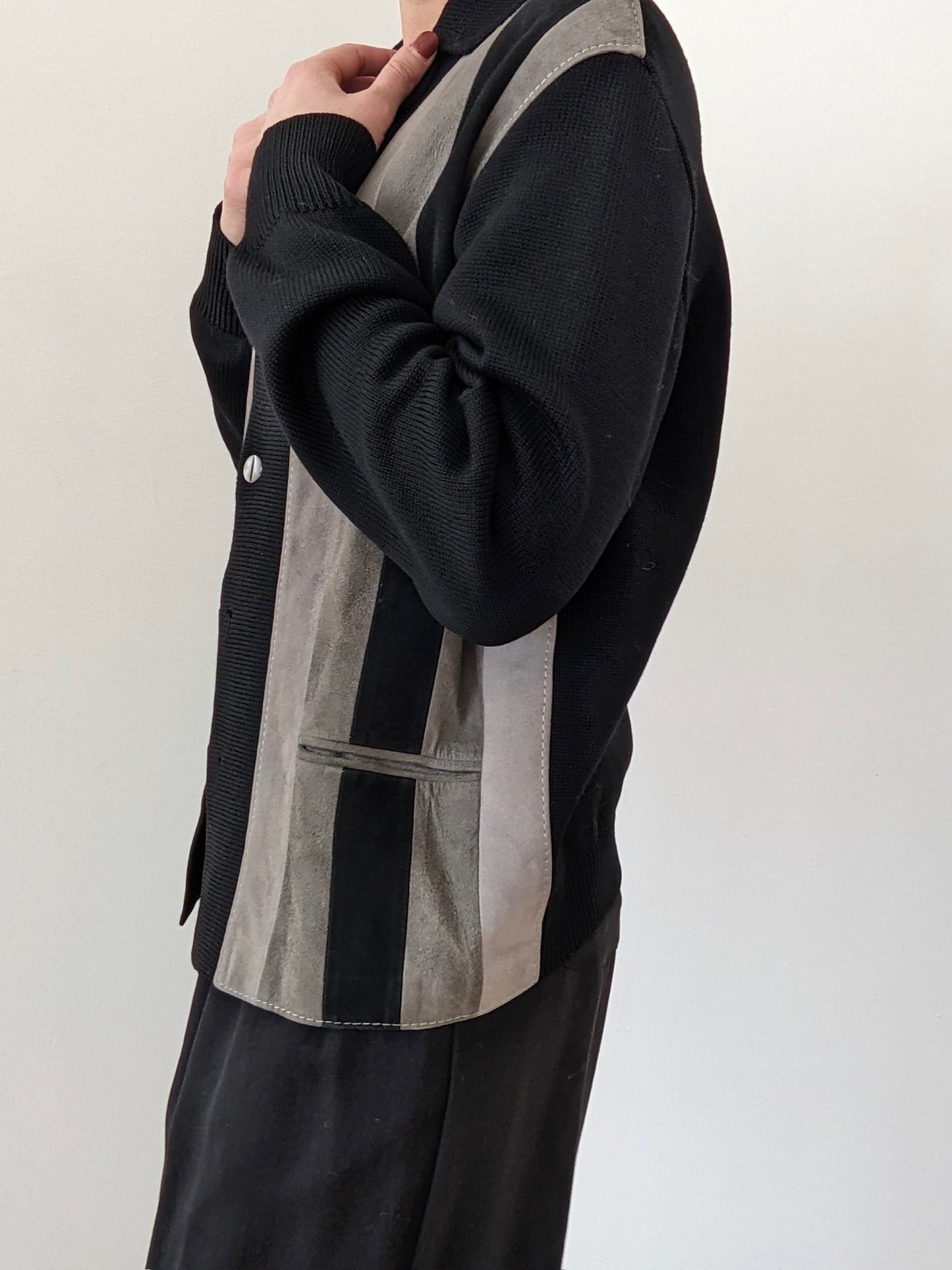 Rare Vintage Suede & Wool Striped Cardigan