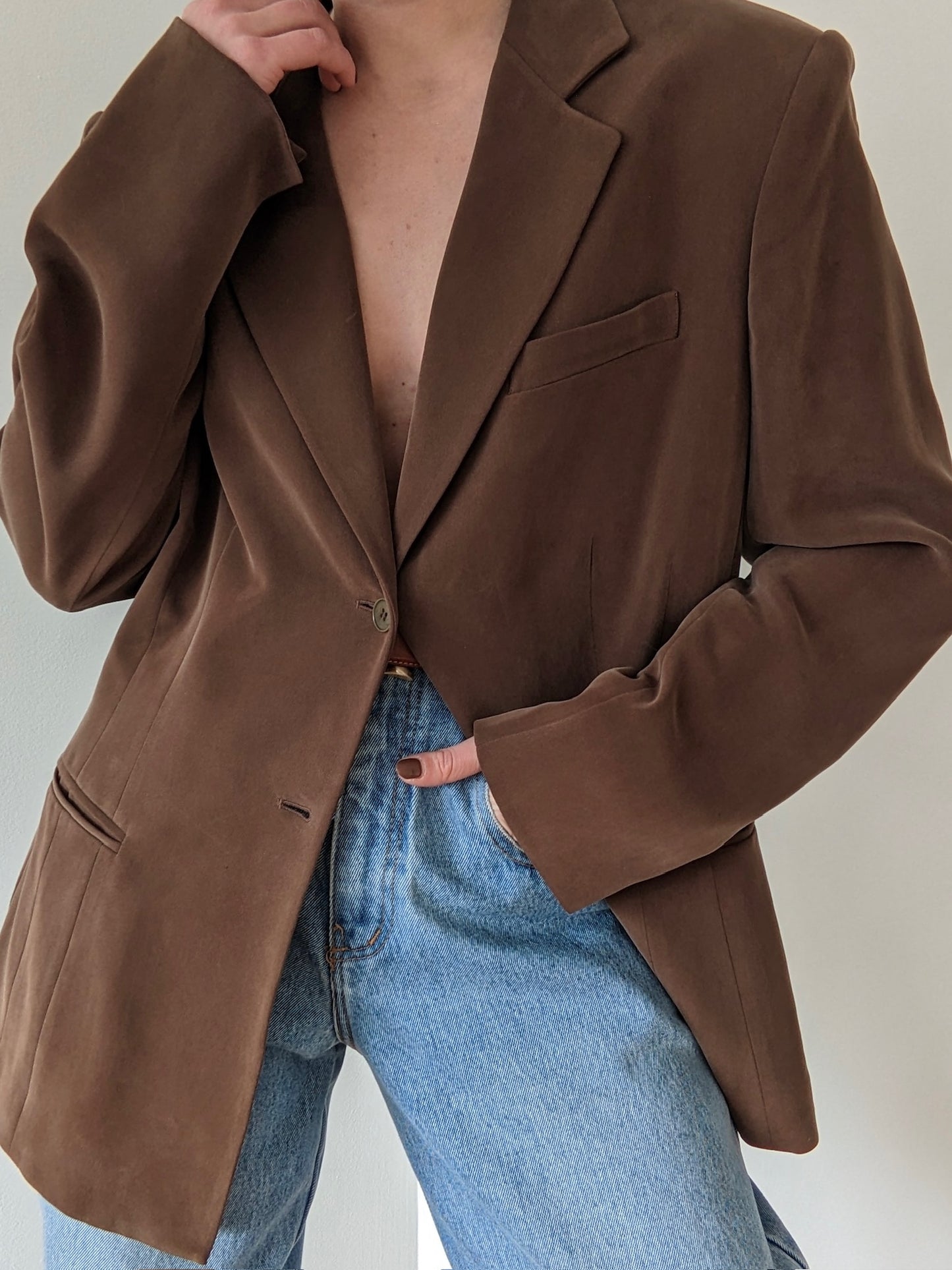 Vintage Cocoa Sueded Silk Blazer