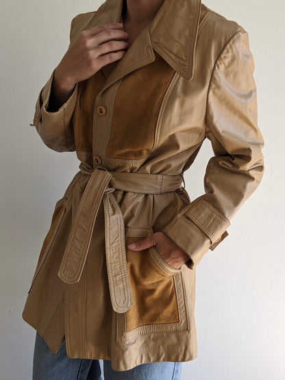Incredible Vintage Biscotti Leather & Suede Belted Jacket