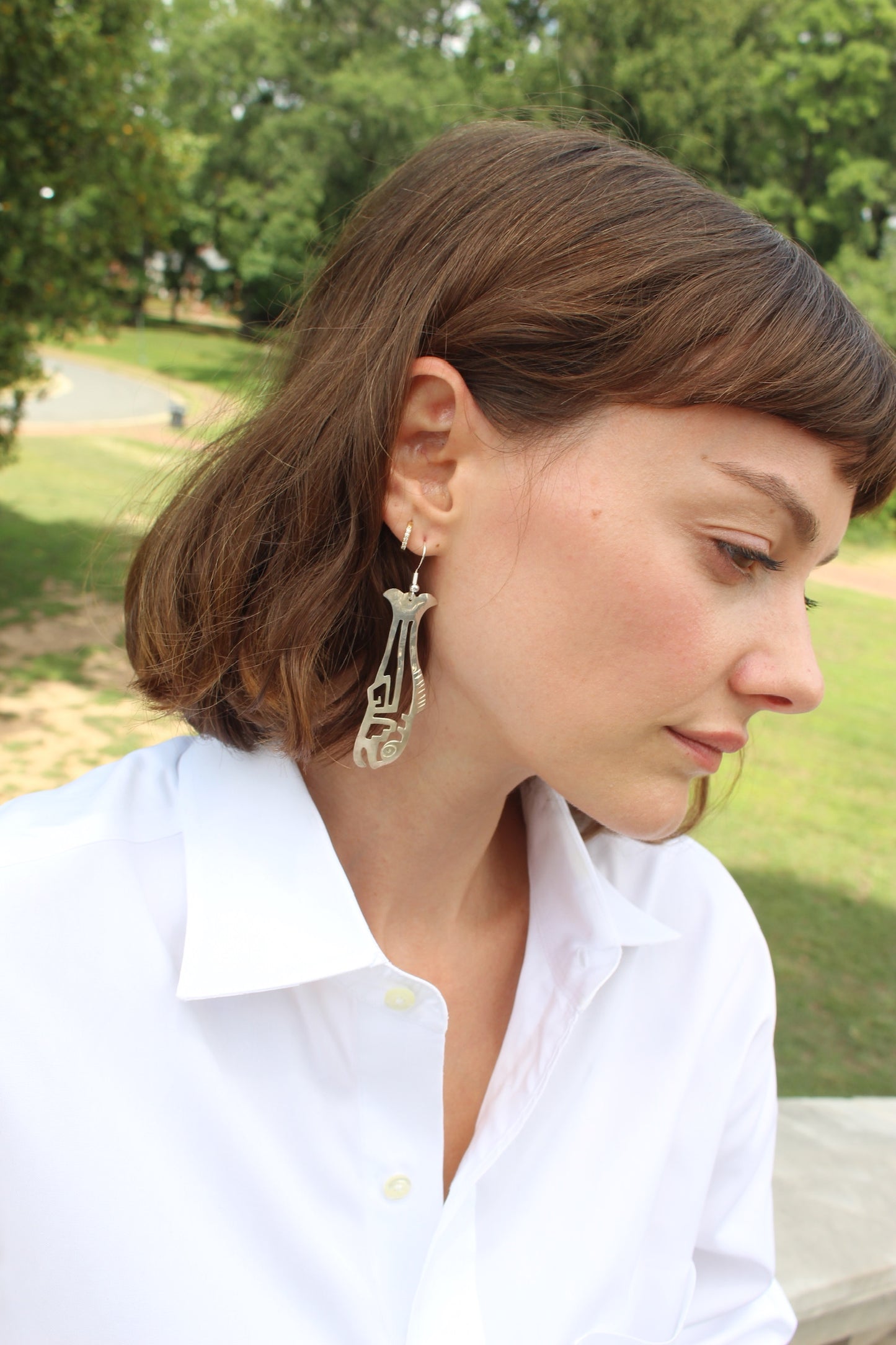 Rare Vintage Sterling Silver Abstract Fish Earrings