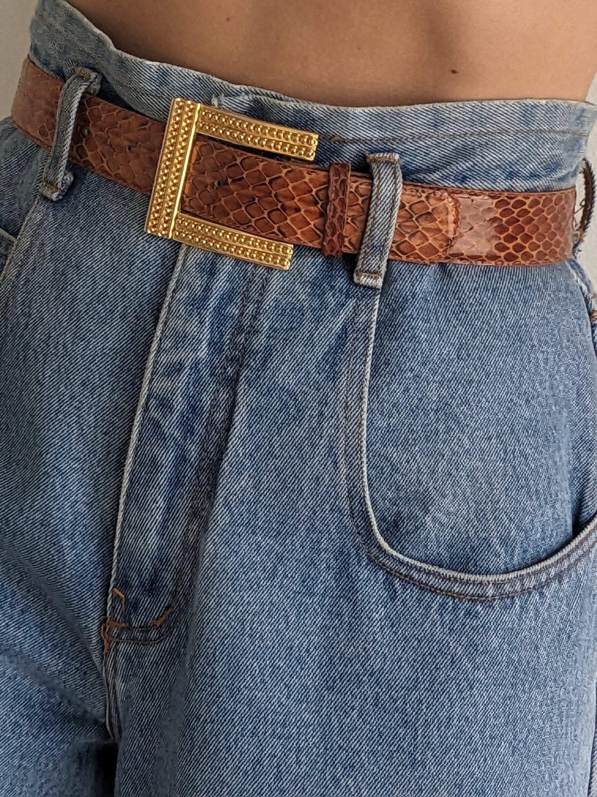 Vintage Cognac Genuine Snakeskin Belt