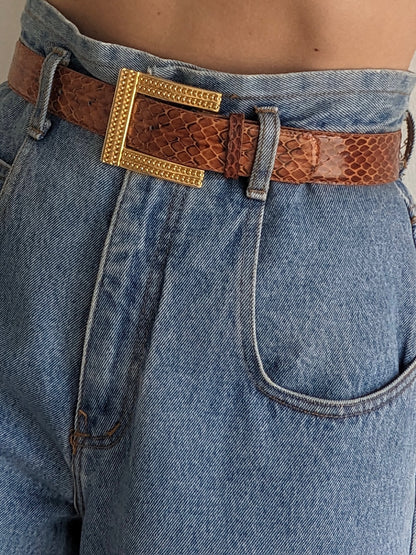 Vintage Cognac Genuine Snakeskin Belt