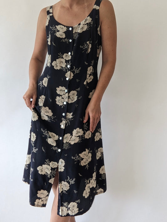 Vintage Floral Silk Dress