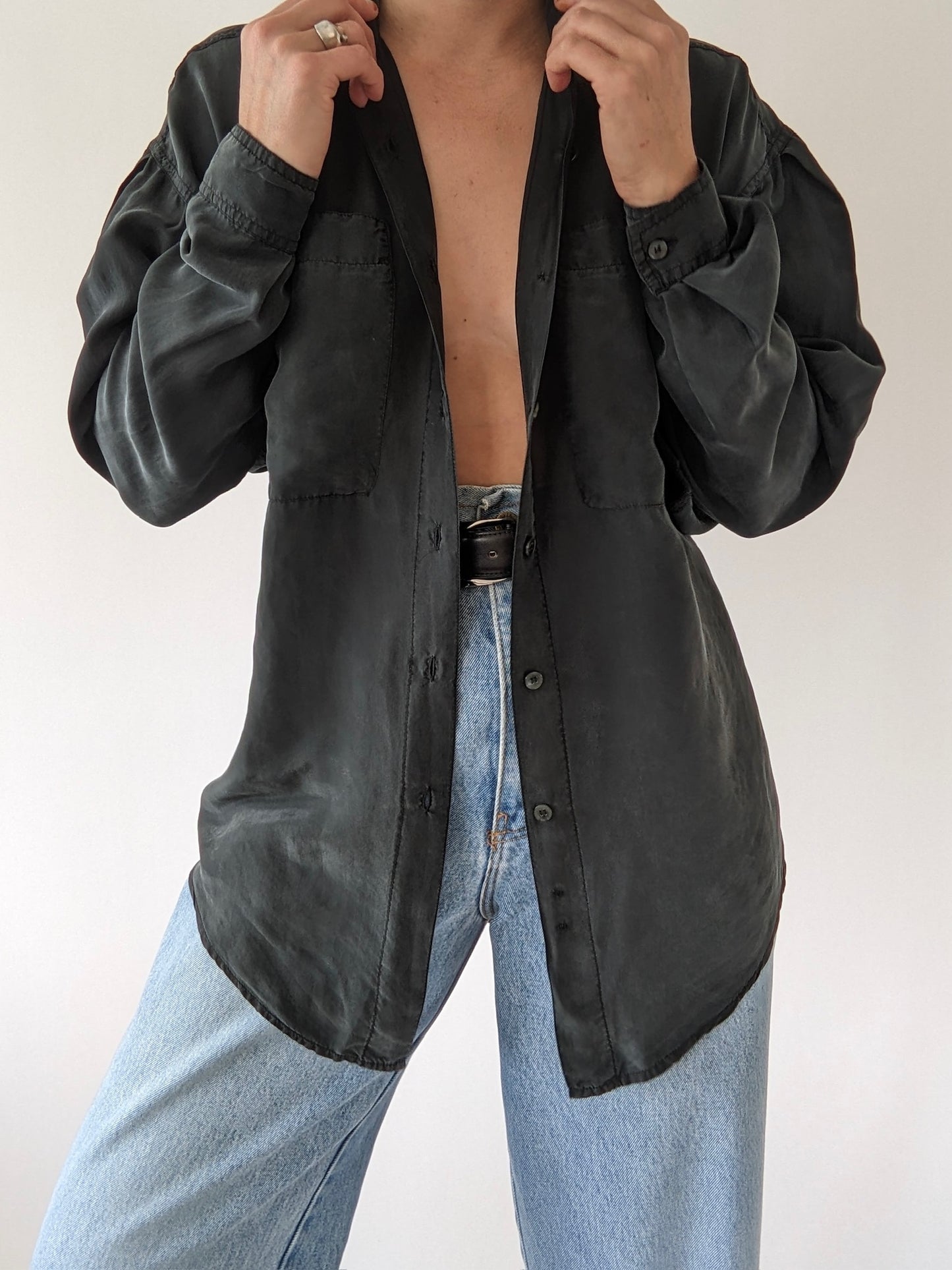 Vintage Black Washed Silk Blouse