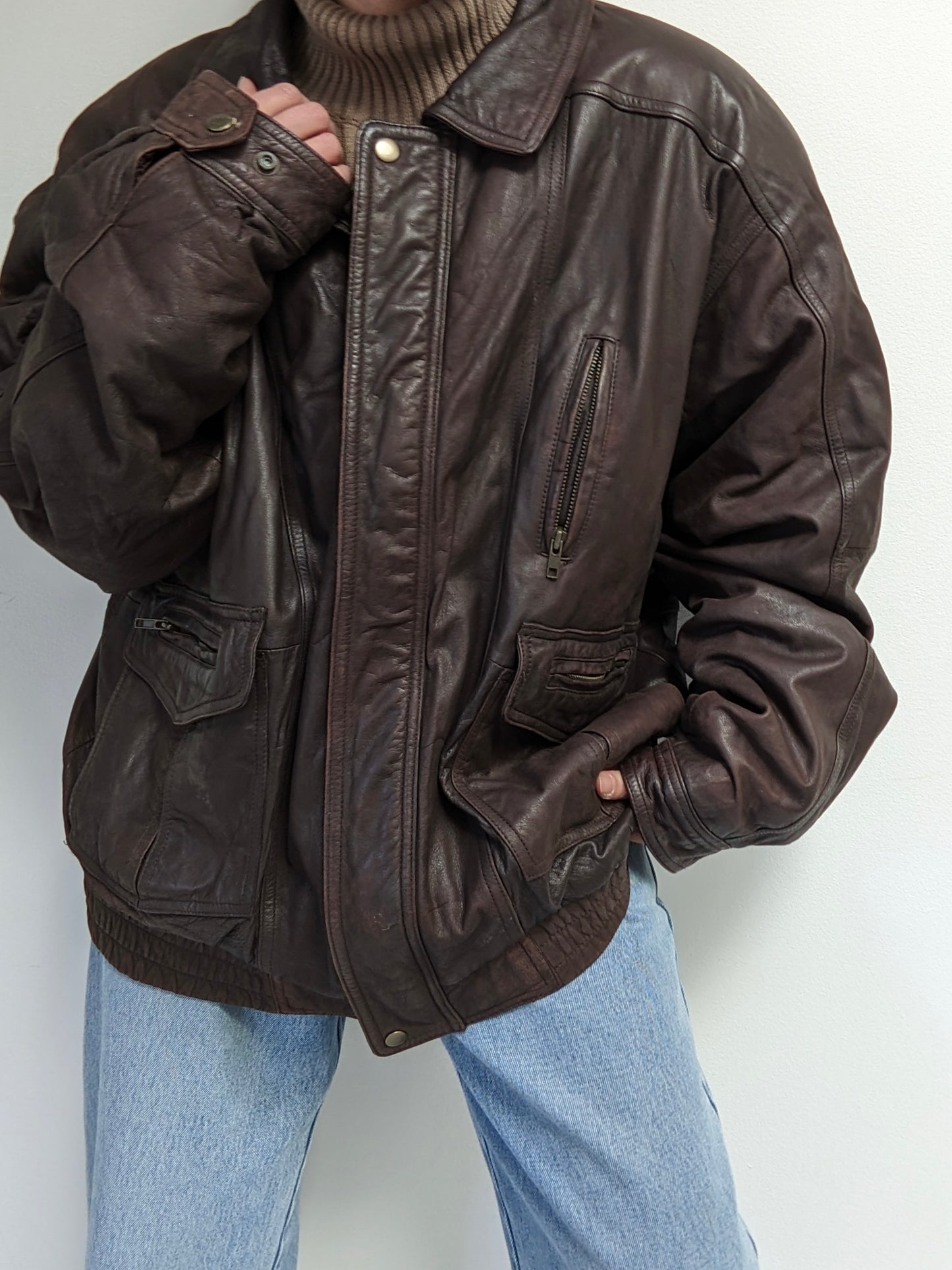 Incredible Vintage Dark Walnut Leather Bomber