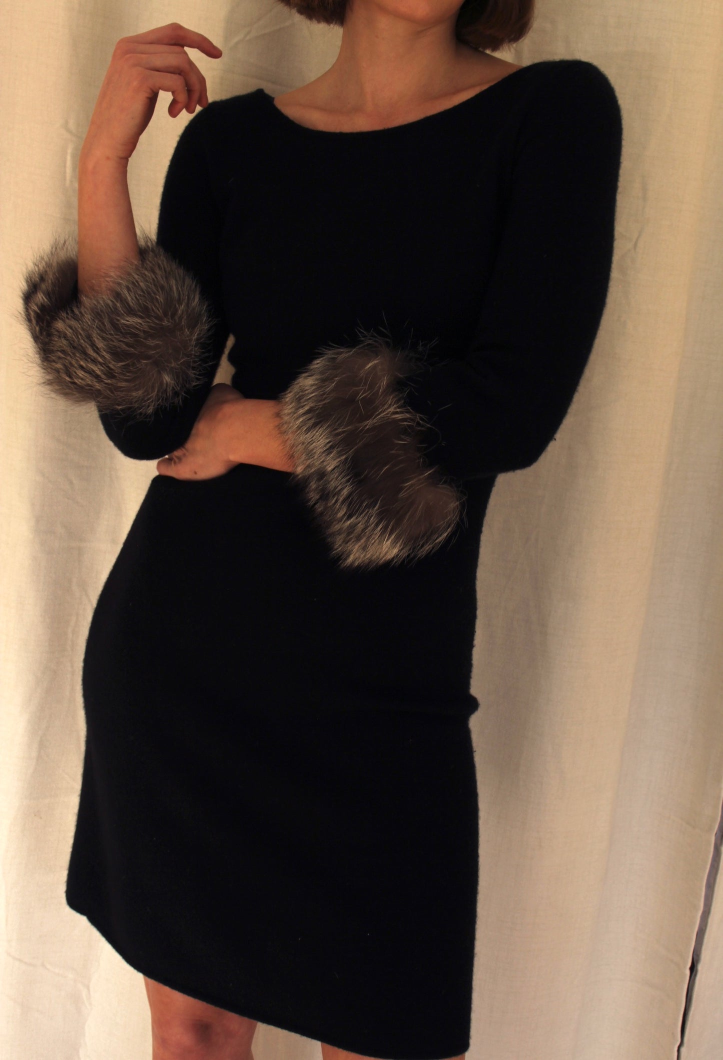 Amazing Vintage Cashmere & Fox Fur Sweater Dress