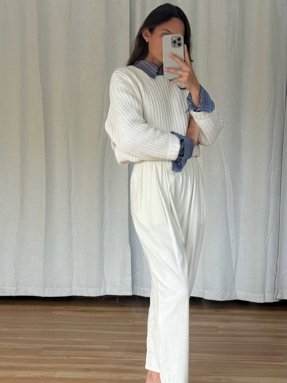 Vintage Cream Knitted Cotton Sweater