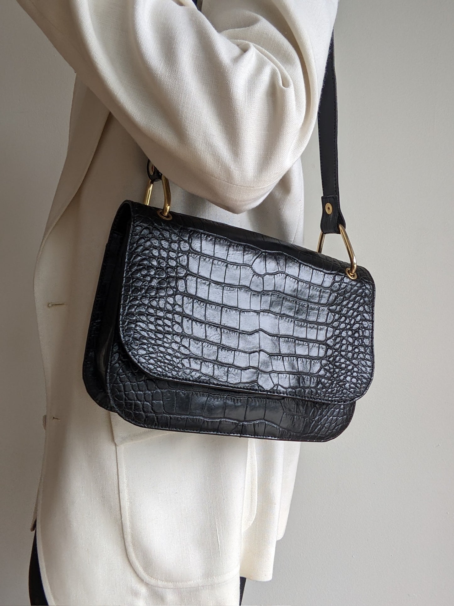 Vintage Saks Black Embossed Leather Purse