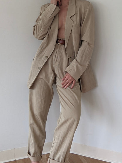 VIntage Khaki Pleated Pantsuit