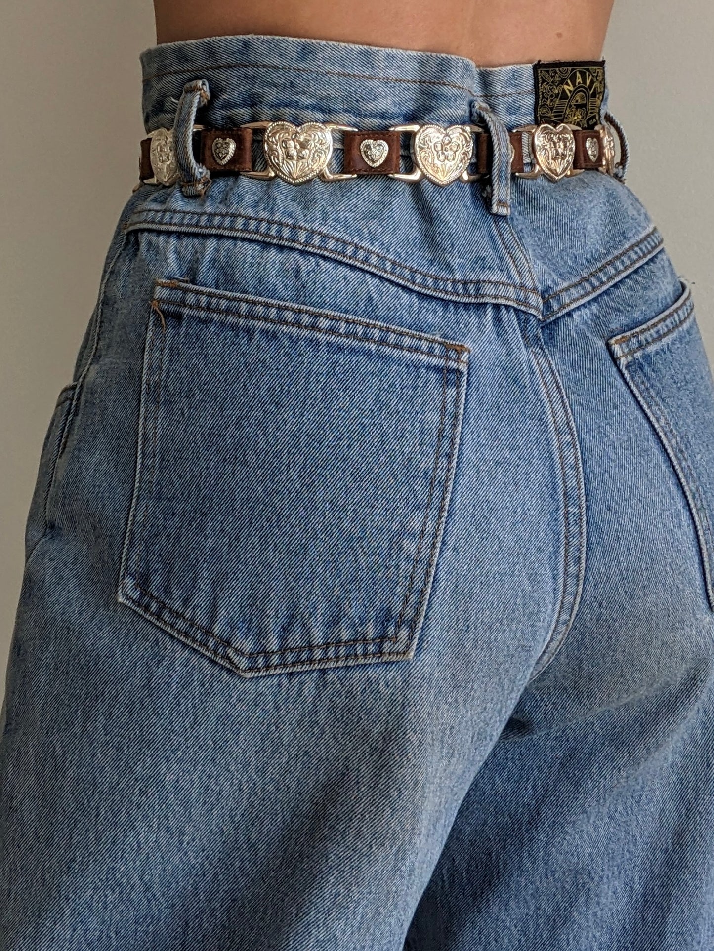 Rare Vintage Leather & Silver Heart Link Belt
