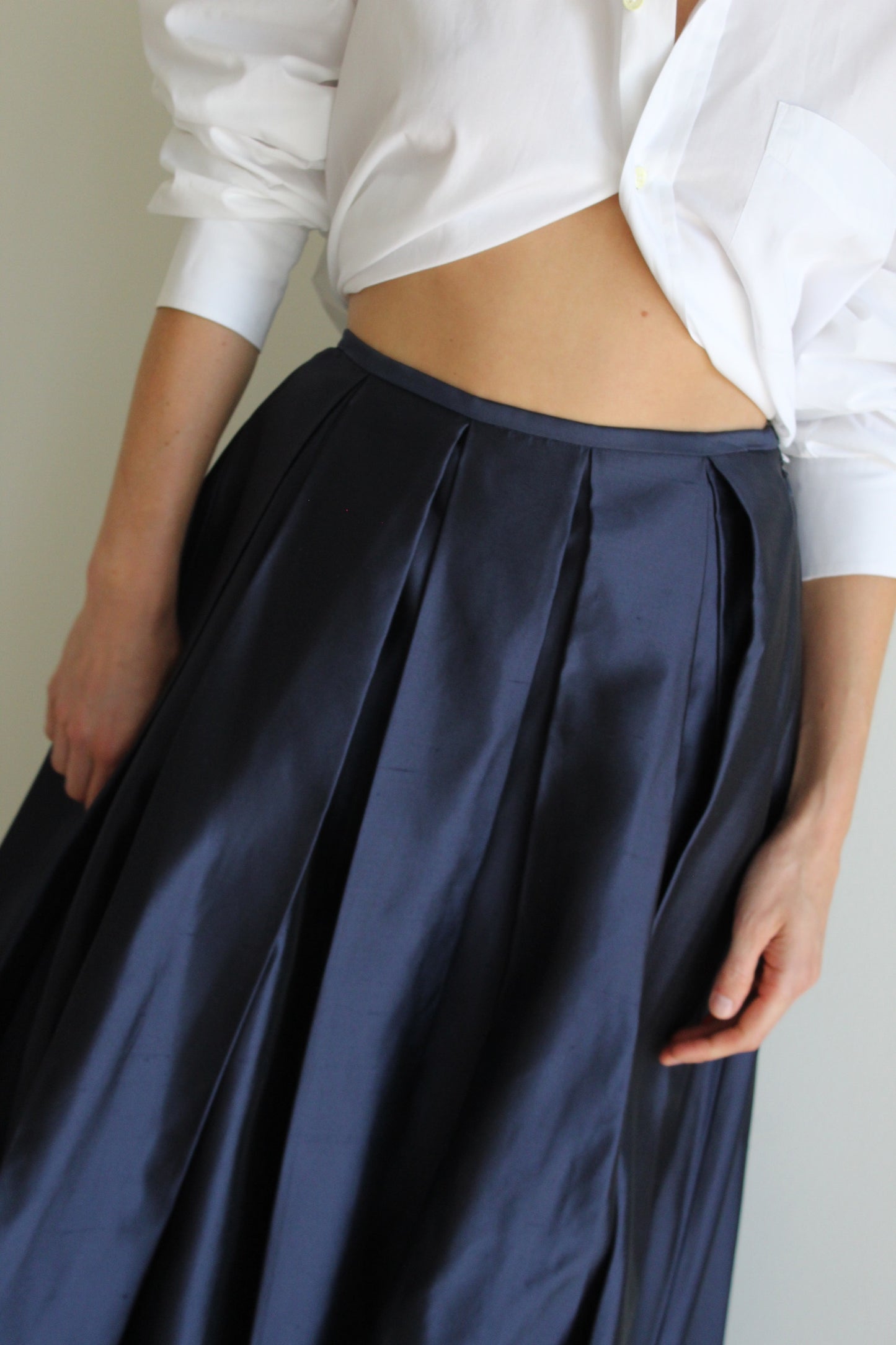 Stunning Midnight Pleated Silk Skirt