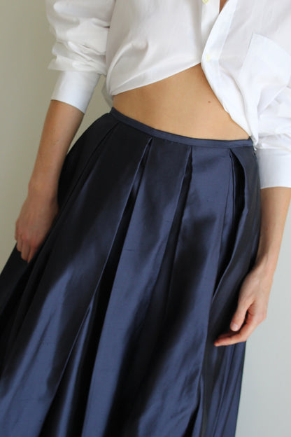 Stunning Midnight Pleated Silk Skirt