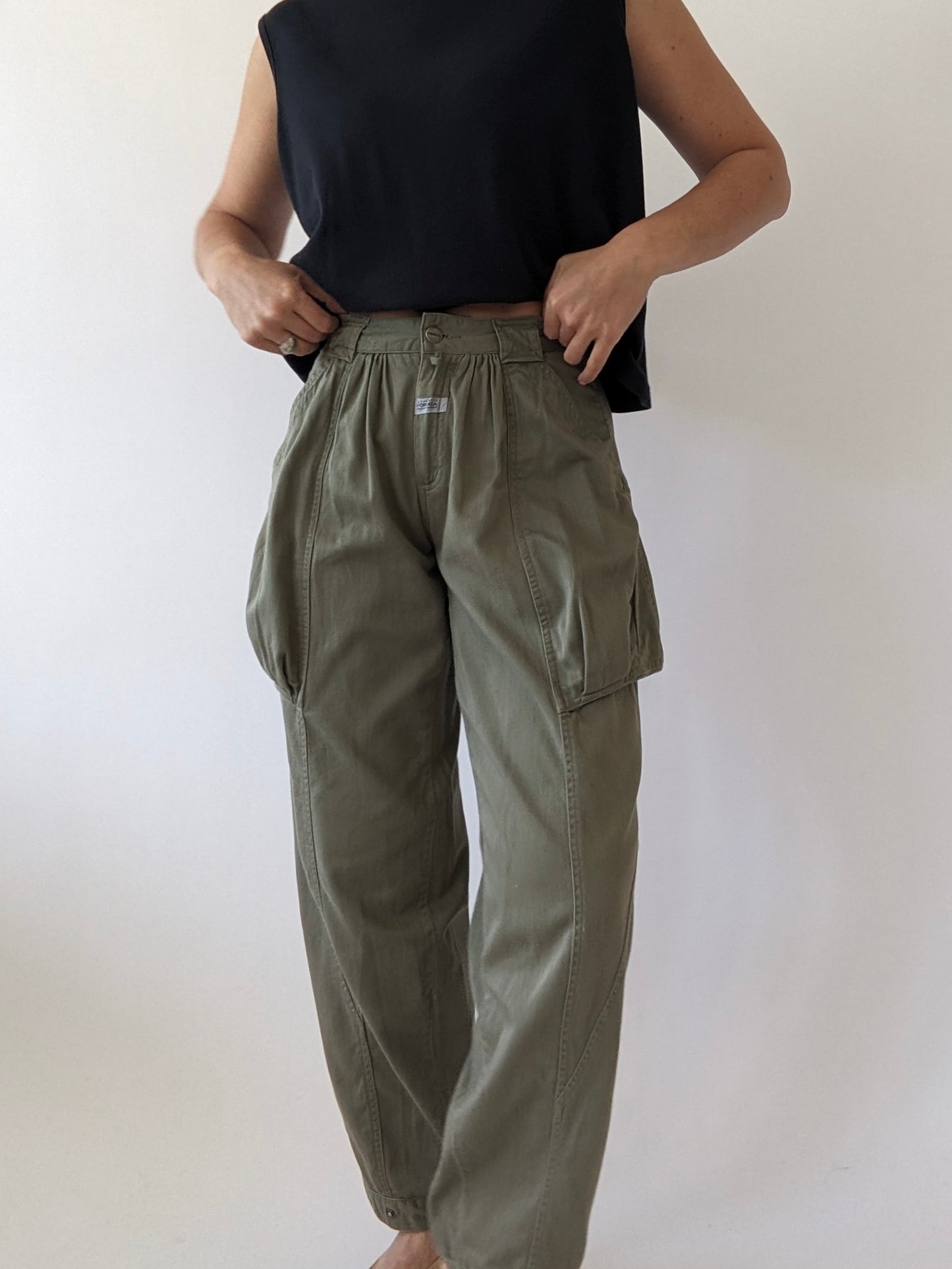 Vintage Moss Pleated Pocket Pants