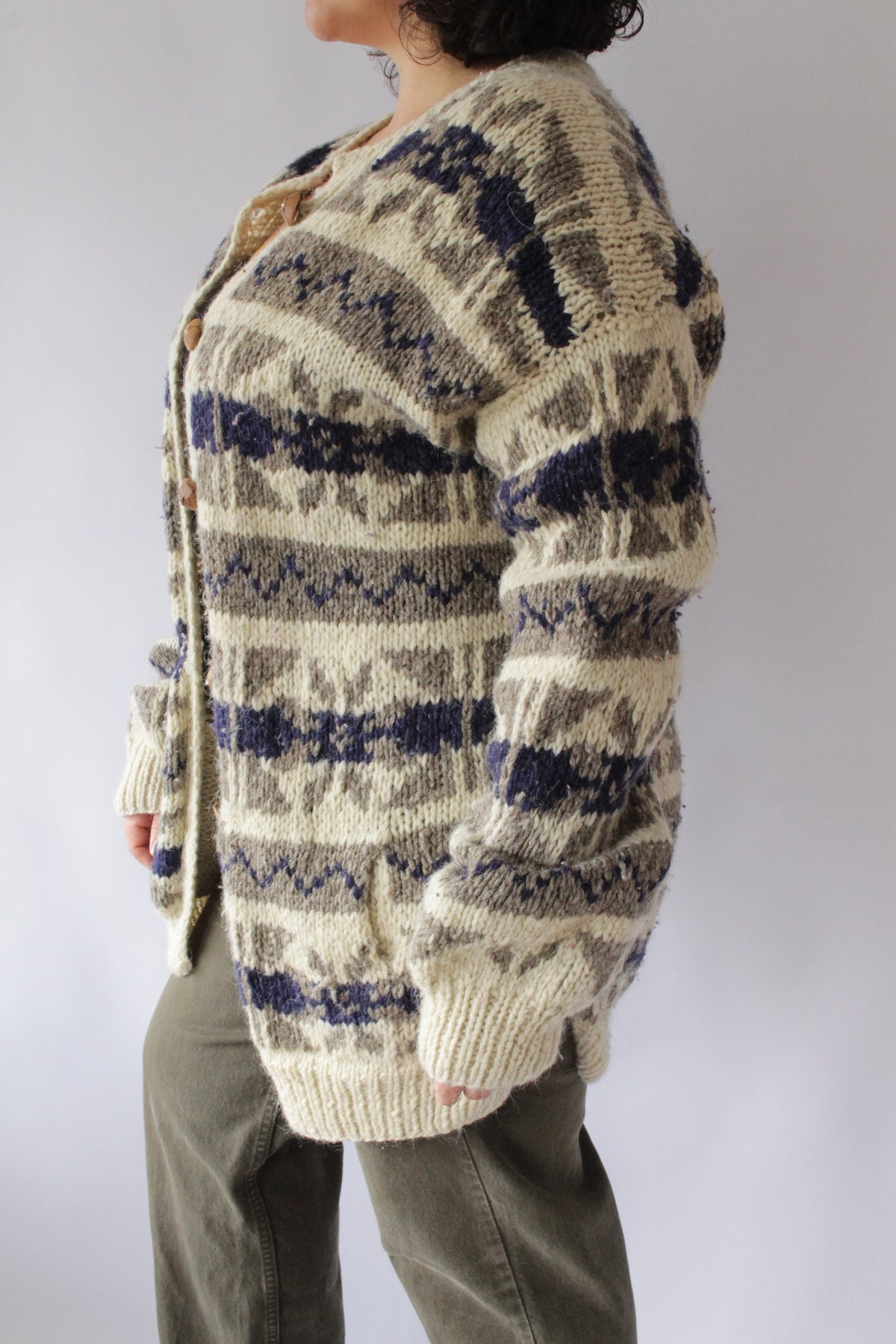 Vintage Hand Knit Patterned Wool Cardigan