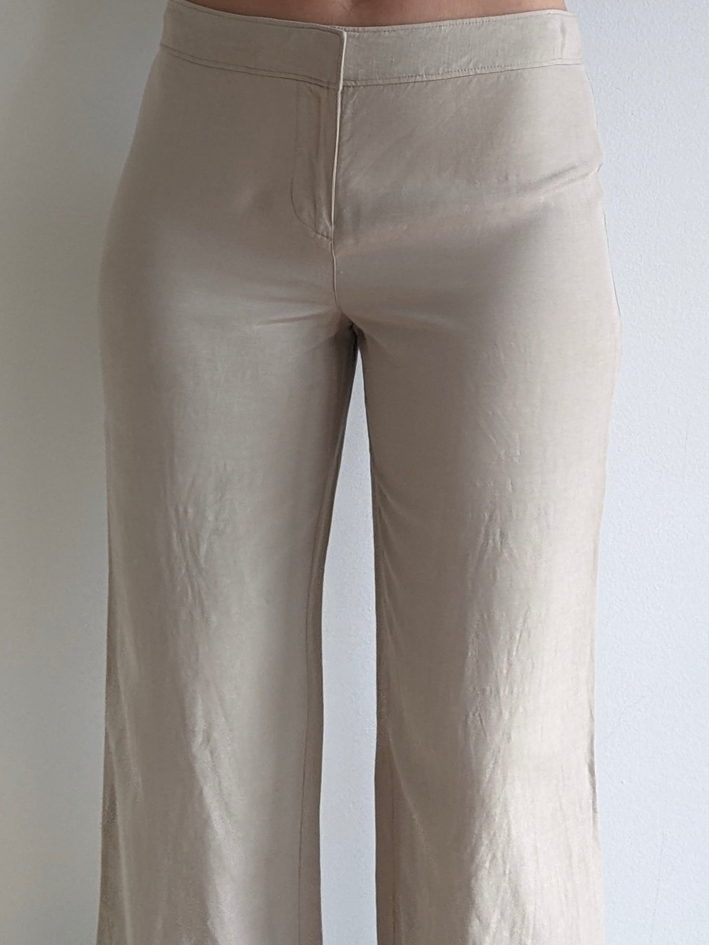 Sand Silk & Linen Low-Rise Pants