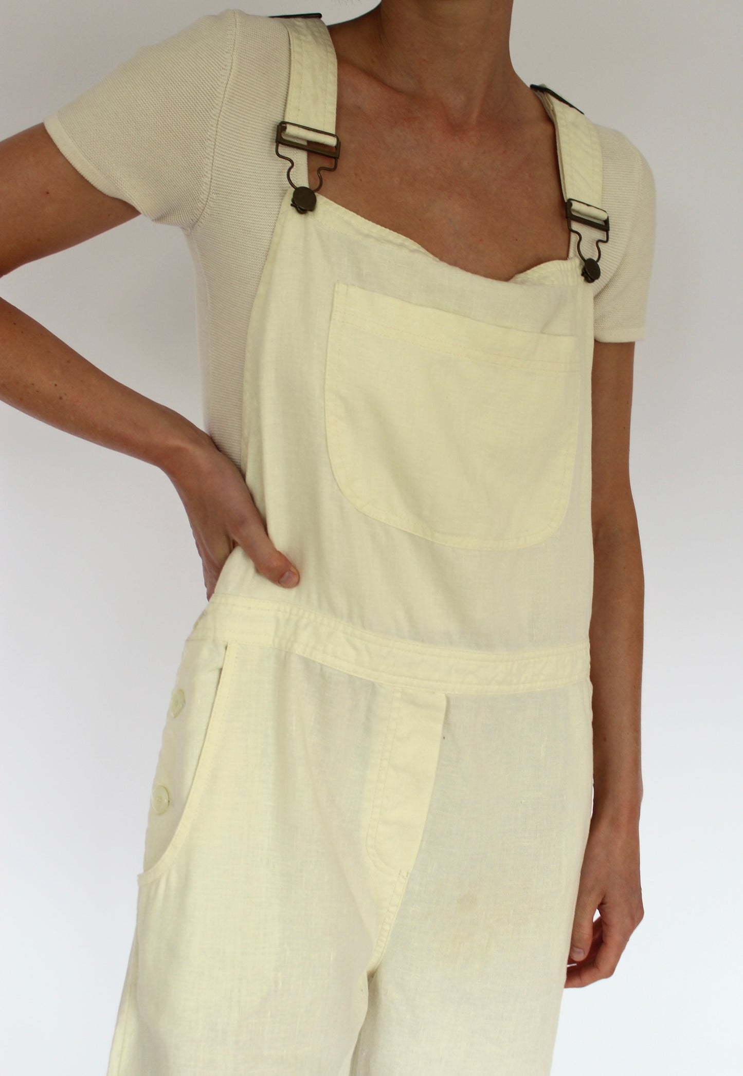 Vintage Pale Lemon Linen Overalls