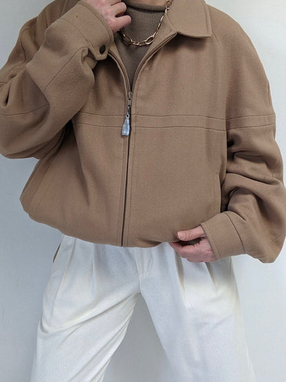 Vintage Toffee Wool Bomber Jacket