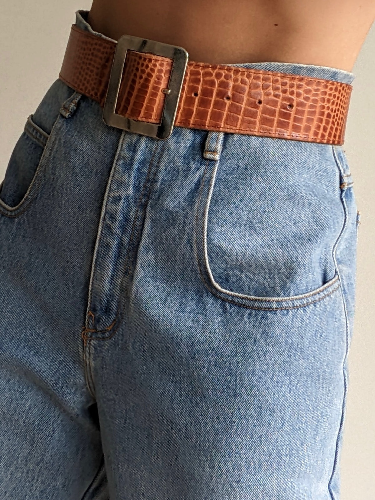 Favorite Vintage Wide Reptile-Embossed Leather Belt