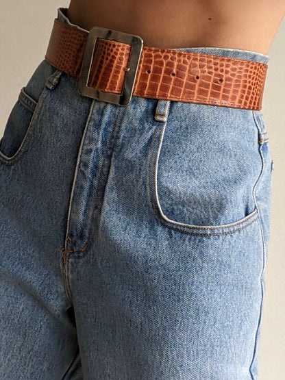 Favorite Vintage Wide Reptile-Embossed Leather Belt